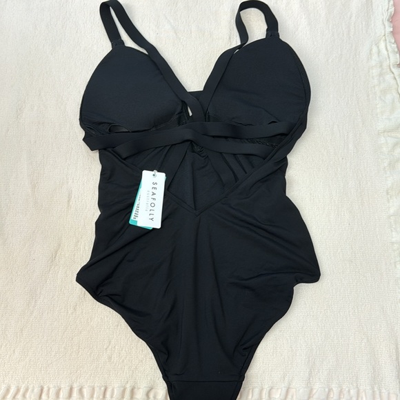 Seafolly Women's Active Deep V Plunge Maillot One Piece Swimsuit size 12 black - Picture 3 of 5